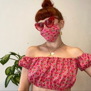 Handmade 🍒cherry crop top & matching face mask XS
